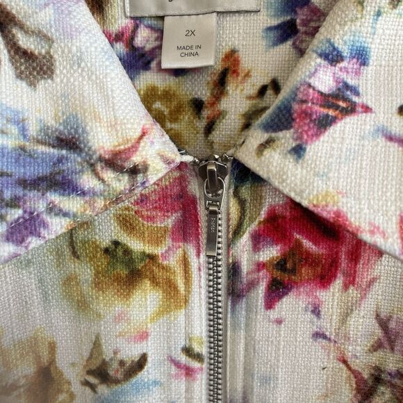 CJ Banks Womens Full Zip Jacket Size 2X Bright Floral Colorful Heavy Office - Picture 3 of 12